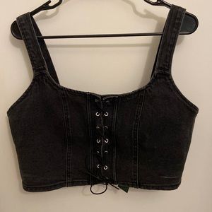 Lace Front Denim Top